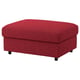 Red VIMLE footstool, rectangular, upholstered, four wooden legs.