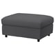 VIMLE grey footstool, rectangular, dark grey fabric, soft padded, wooden legs.