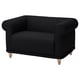 VISKAFORS: charcoal fabric armchair with wooden legs. Classic design, soft, welcoming shape.