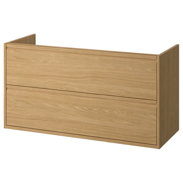 ÄNGSJÖN badeværelsesskab i lyst egetræ, væghængt med skuffer, enkelt minimalistisk design.