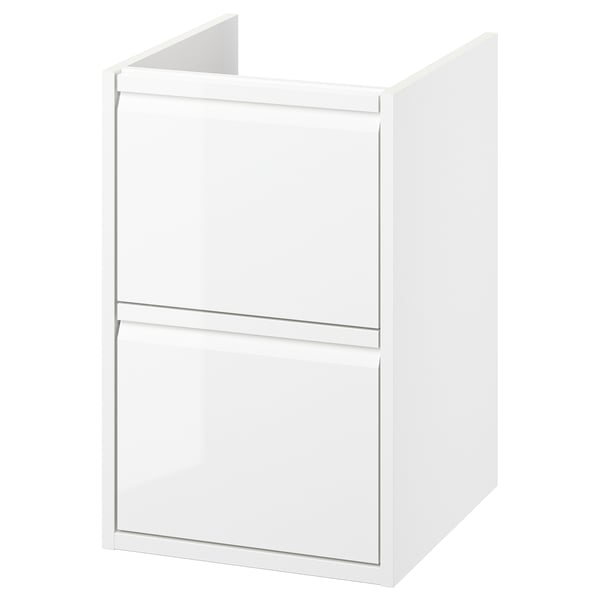 ÄNGSJÖN hvidt badeværelsesskab, slankt minimalistisk design, vægmonteret eller bordpladestil, med to skuffer i fuld bredde beskyttet mod vandskader.