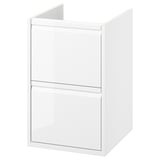 ÄNGSJÖN hvidt badeværelsesskab, slankt minimalistisk design, vægmonteret eller bordpladestil, med to skuffer i fuld bredde beskyttet mod vandskader.