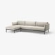 Moderne grå L-formet ÄPPLARYD-sofa med slanke metalben og et elegant design.