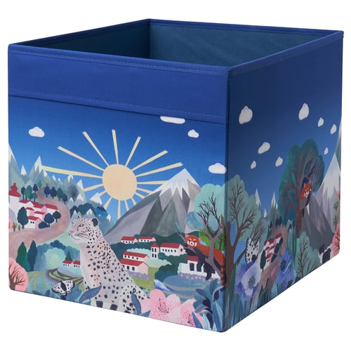 Blå ALPTALL stofæske med naturdyr og bjerge, genanvendt polyester.