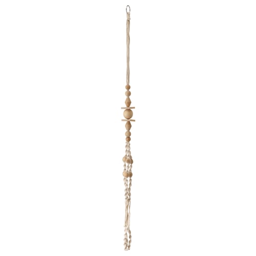 ANVÄNDBAR hængende indretning: træperler i naturlig farve, macrame design. Lodret, håndlavet med bomuld og birk.