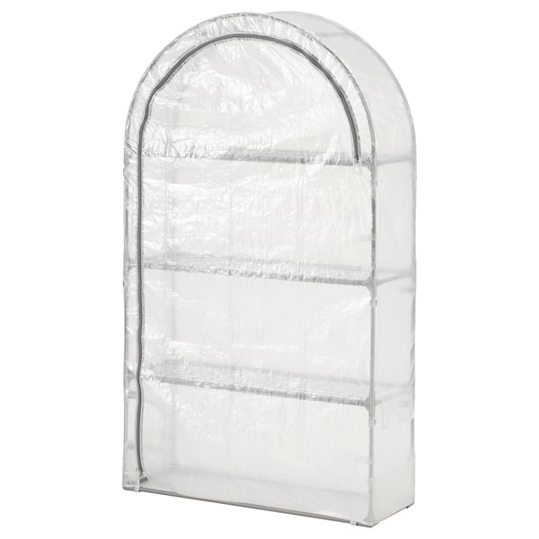 ASPAREN mini drivhus, buet design, 3 hylder, lynlåsadgang, transparent polyethylen.