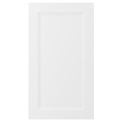 En hvid, rektangulær AXSTAD køkkenlåge med et moderne, indsat paneldesign. Den er lavet af fiberplade med en glat, let at rengøre overflade.