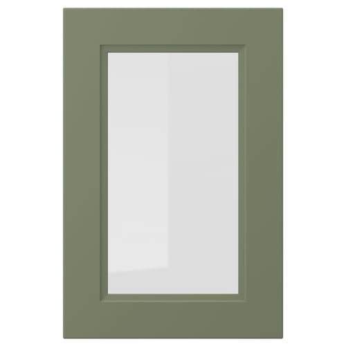 AXSTAD grøn rektangulær glasdør, mat finish, bløde linjer, indsat glaspanel, moderne traditionelt design.