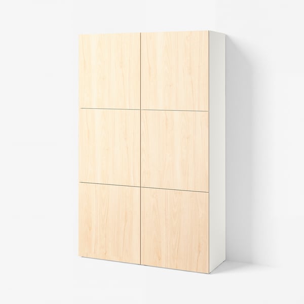 BESTÅ Opbevaring med låger, hvid Fänrik/ask, 120x42x193 cm