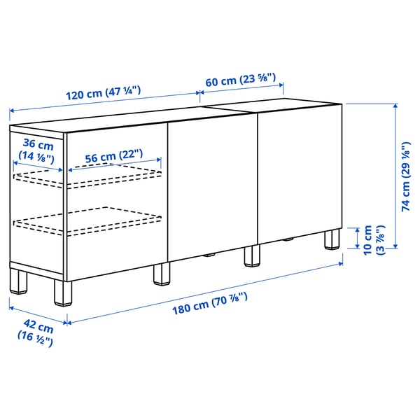 Illustration med mål for produktet: BESTÅ.