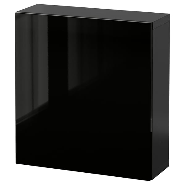 Sort blankt skab, slankt moderne design, rektangulær form, skinnende finish, ideel opbevaringsenhed.