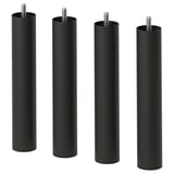 Fire cylindriske ben i sort metal med gevindplader, designet til nem rengøring.