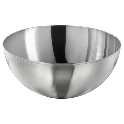 Skål i poleret rustfrit stål, enkelt design, glat form, intet håndtag, rundt, moderne look, alsidig til forskellige anvendelser.