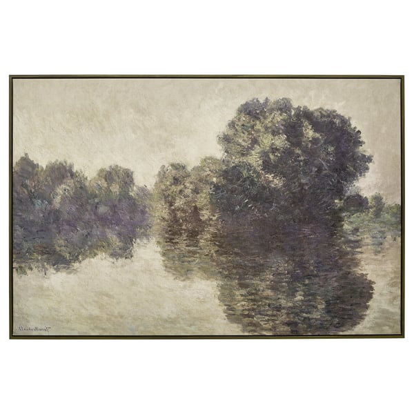 Claude monets maleri af træer, der spejler sig i vand, indrammet, vægkunst.