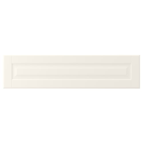 Hvidt rektangulært køkkenskab med skrå paneler, glat lakeret finish.