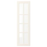 En BODBYN hvid låge med et klassisk, skrå design. Den er lavet af fiberplade og glas med en glat, råhvid overflade.