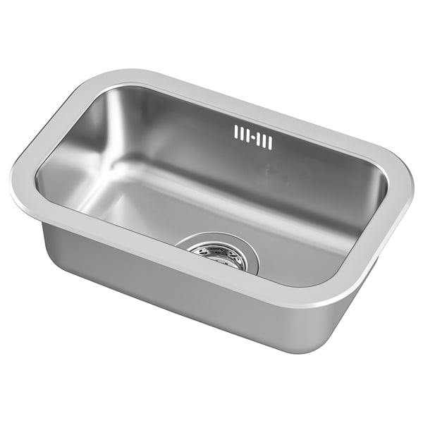 Vask i rustfrit stål, enkelt skål, rektangulær form, moderne design, BOHOLMEN mærke.