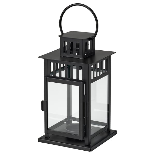 BORRBY Lanterne til bloklys, indendørs/udendørs sort, 28 cm