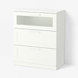 BRIMNES Kommode 3 skuffer, hvid/frostet glas, 78x46x95 cm
