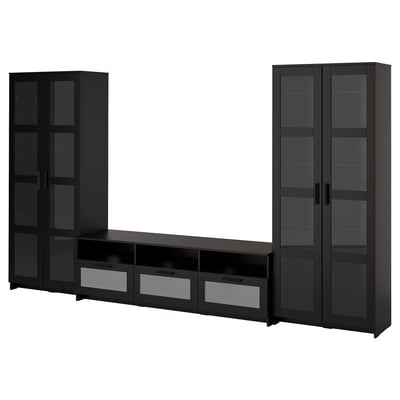 BRIMNES Tv-møbel m opbevaring/vitrinelåger, sort, 340x41x190 cm