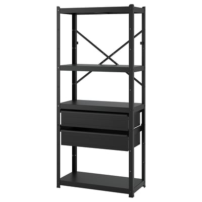 BROR Reol med skuffer/hylder, sort, 85x40x190 cm