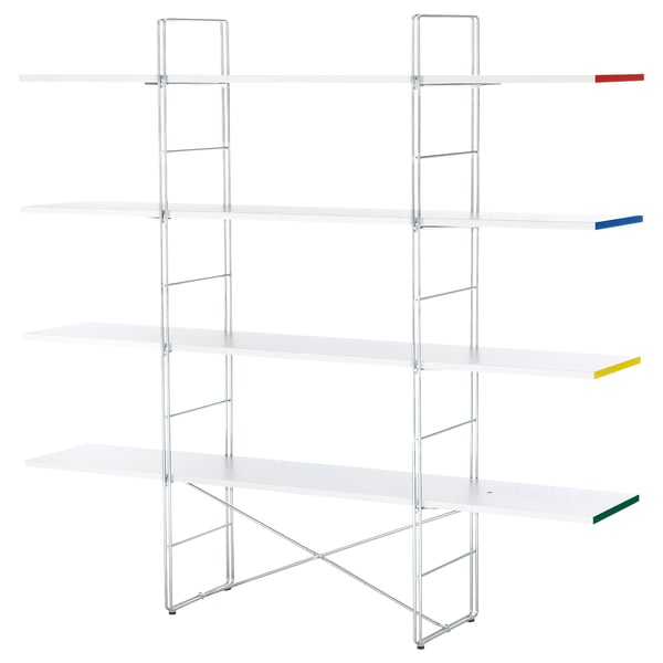 Ikea BYAKORRE, hvid metalreol, moderne minimalistisk design, justerbare, melamin hylder.