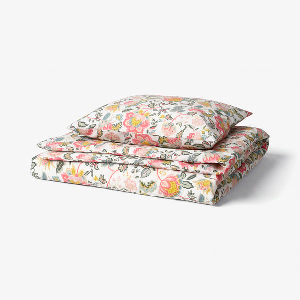 Lys blomsterpink DAGGSALVIA sengetøj, glat polyester-viskose-blanding, rektangulært med et livligt blomsterdesign.