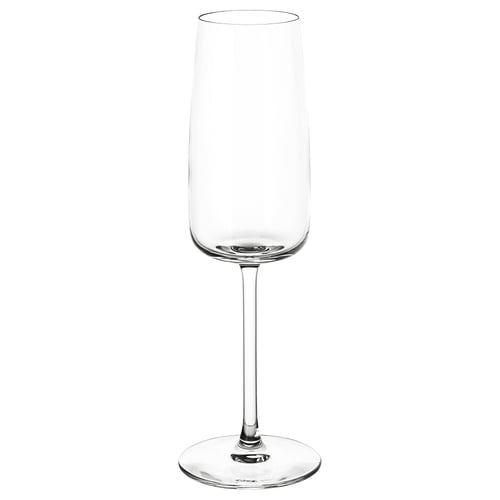 Klart, højt, slankt champagneglas; Elegant design, skinnende finish.