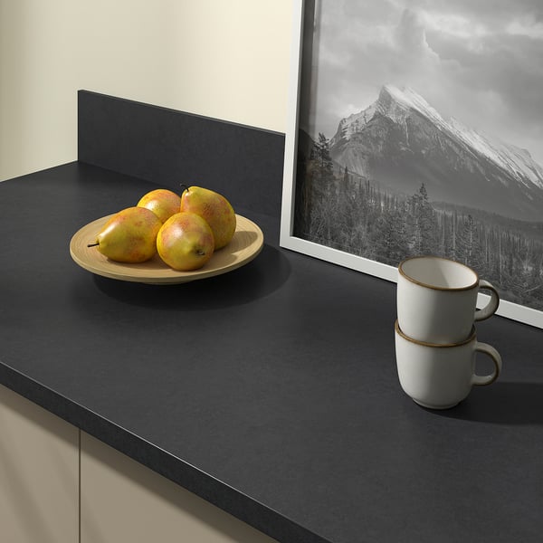 EKBACKEN Bordplade efter mål, sort/laminat, 30-45x2.8 cm