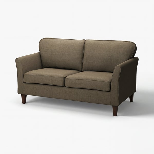 Ekholm-sofaen er en stilfuld, brun to-personers sofa med slanke linjer og træben, perfekt til moderne interiører.