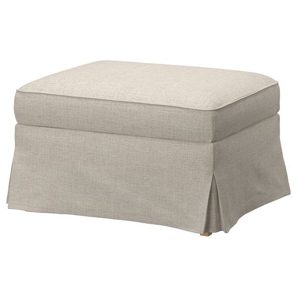 EKTORP fodskammel, beige, rektangulær, med folder, lavet af genbrugsstof.