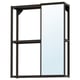 Sort ENHET væghængt spejl og hylde kombination. Moderne design, glas, metal. Udtræksspejl, åbne hylder.