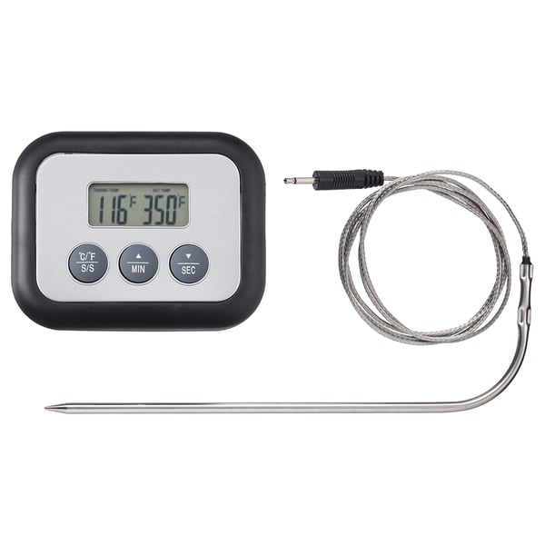 Digitalt kogetermometer, FANTAST, sort, aluminium og plast, rektangulær, med rustfri sonde, temperaturdisplay.