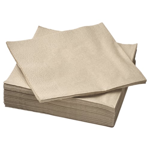 Stablede beige servietter; firkantet form; struktureret overflade; Materiale af genbrugspapir