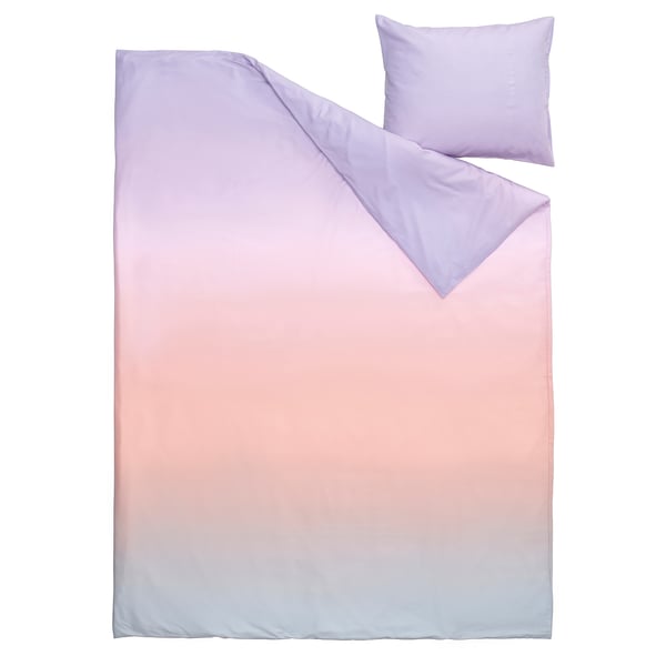 Ombre lilla/pink sengetøjssæt, genbrugt polyester/viskose, dyne og pudebetræk.