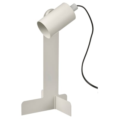 Hvid justerbar skrivebordslampe med cylindrisk skærm og lille fod. Moderne design til små rum.