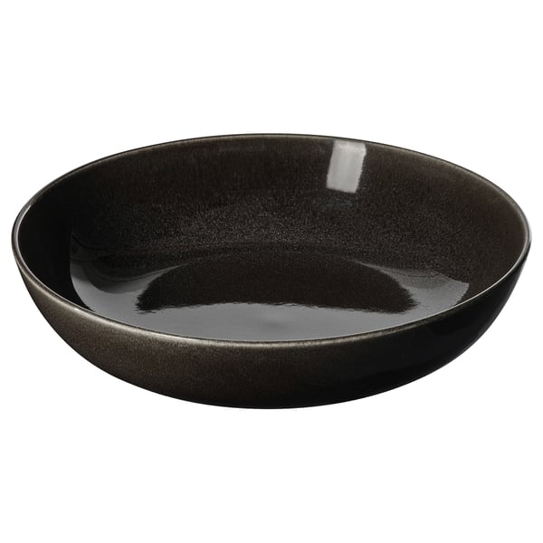 GLADELIG mørkegrå keramisk skål, bred og overfladisk, tekstureret glasurfinish.