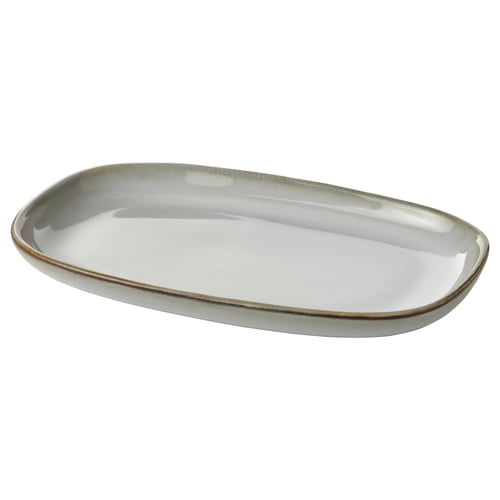 Håndlavet oval stentøjstallerken med sandglasur.