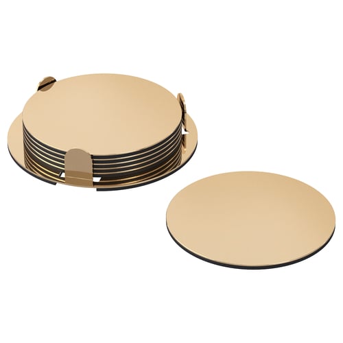 GLATTIS guldmetalliske underlag, runde, seks i holder, en separat, rustfrit stål og eva-plast.