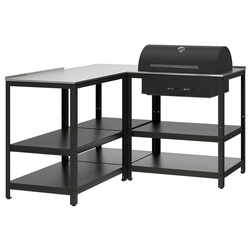 GRILLSKÄR Kulgrill med køkkenø, rustfrit stål/udendørs, 147x147 cm