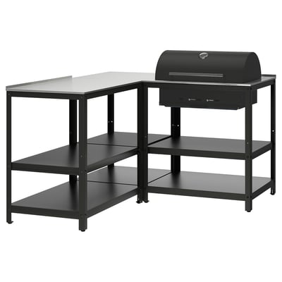 GRILLSKÄR Kulgrill med køkkenø, rustfrit stål/udendørs, 147x147 cm