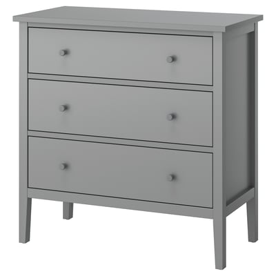 Grå GULLABERG kommode, 3 skuffer, enkelt design.