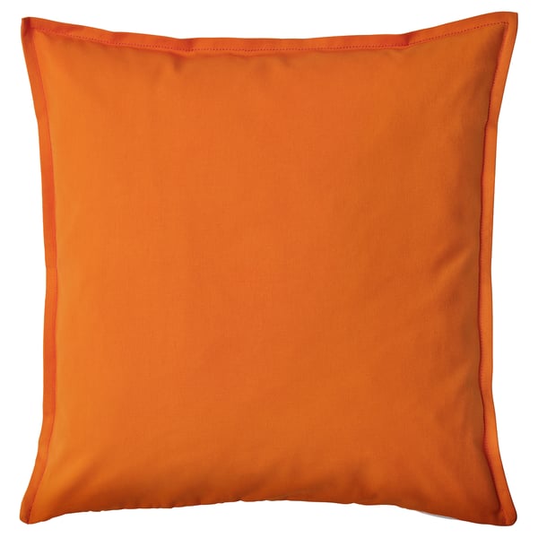 Lys orange GURLI-pude, firkantet med rene linjer, lavet af genanvendt bomuld, ingen mønstre eller designs.
