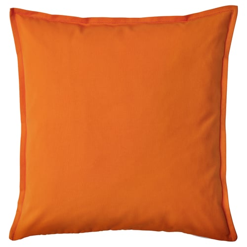 Lys orange GURLI-pude, firkantet med rene linjer, lavet af genanvendt bomuld, ingen mønstre eller designs.