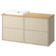 Havbaeck badeværelsesvask i beige med trætop og hvid vask. To skuffer og et minimalistisk moderne design.