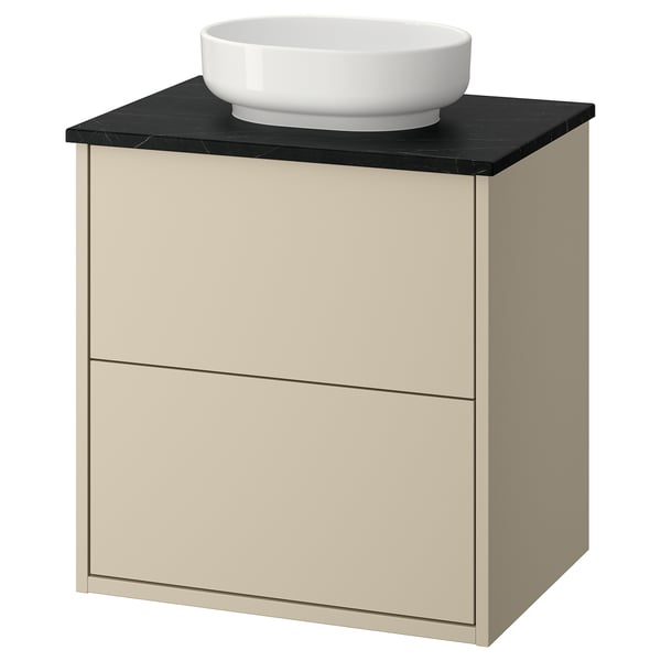 HAVBÄCK / VINDELÄLVEN Skab til vask m skuffer/vask, beige/sort marmormønstret, 62x49x77 cm