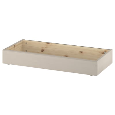 En ikea HAVSTA træhyldesokkel i beige. Den rektangulære, lavet af fyrretræ med en børstet overflade, designet til HAVSTA opbevaringsrum.