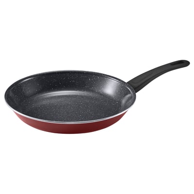 Rød hemligad stegepande med sort håndtag, aluminium, non-stick keramisk belægning.