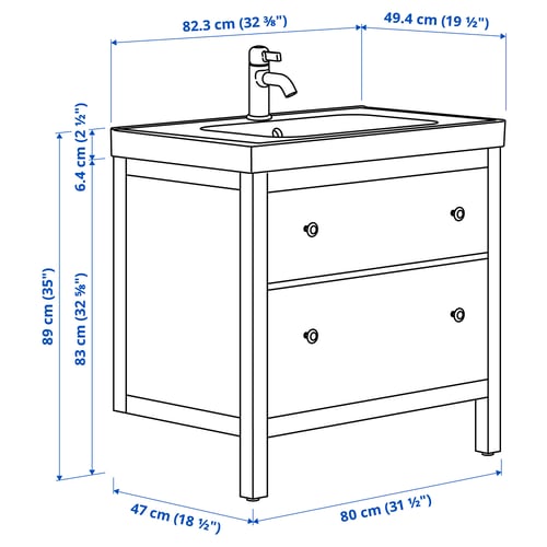 HEMNES / ORRSJÖN Skab til vask m skuffer/vask