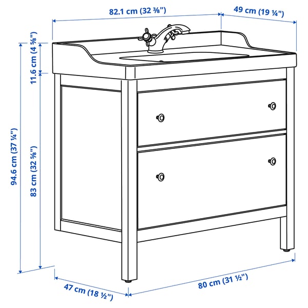 HEMNES / RUTSJÖN Skab til vask m skuffer/vask